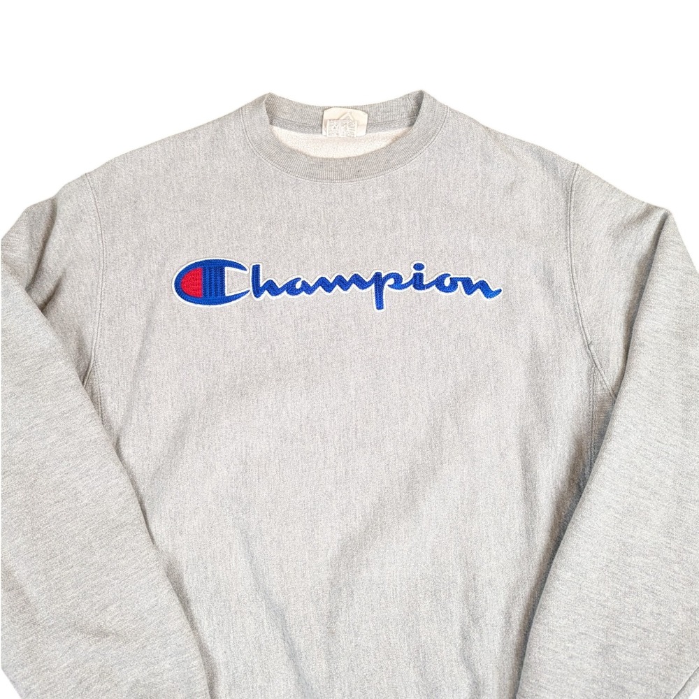 Champion Reverse Weave Sweatshirt Mens Medium Gray Embroidered‎ Script Crewneck